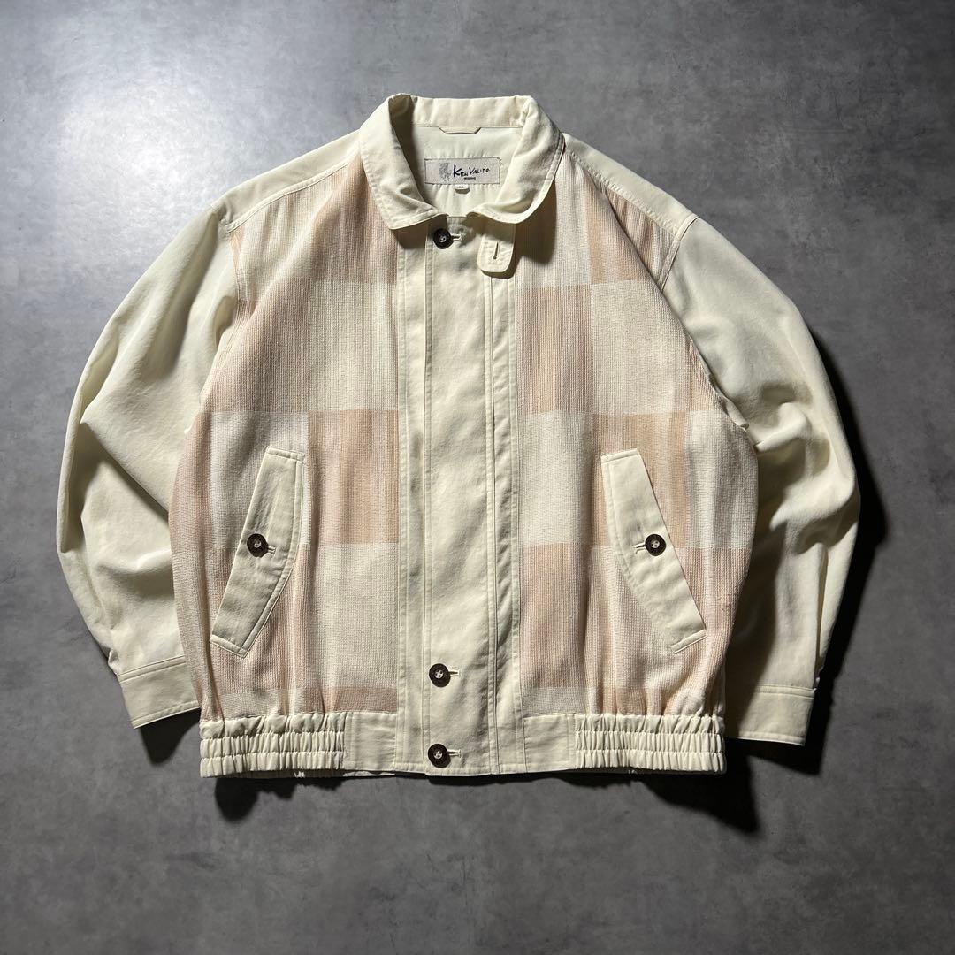 ヴィンテージ ベージュ 切り替え チェック ジップアップ ブルゾン ジャケット