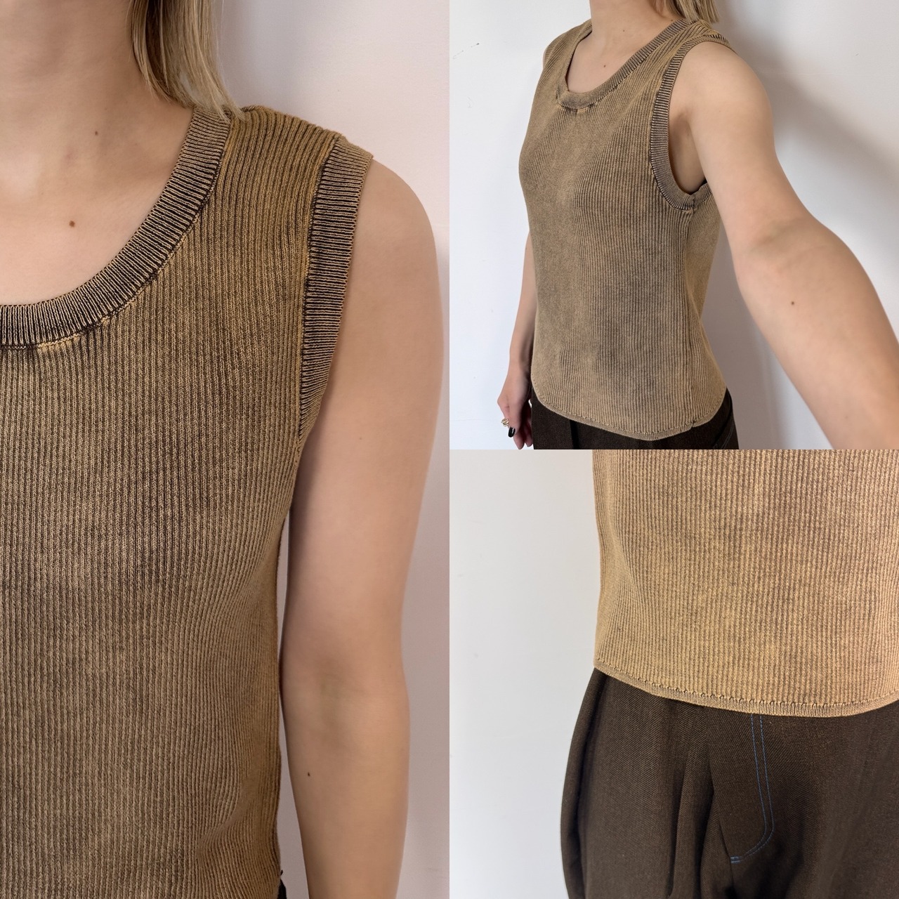 ヴィンテージライクリブtank/キャメル