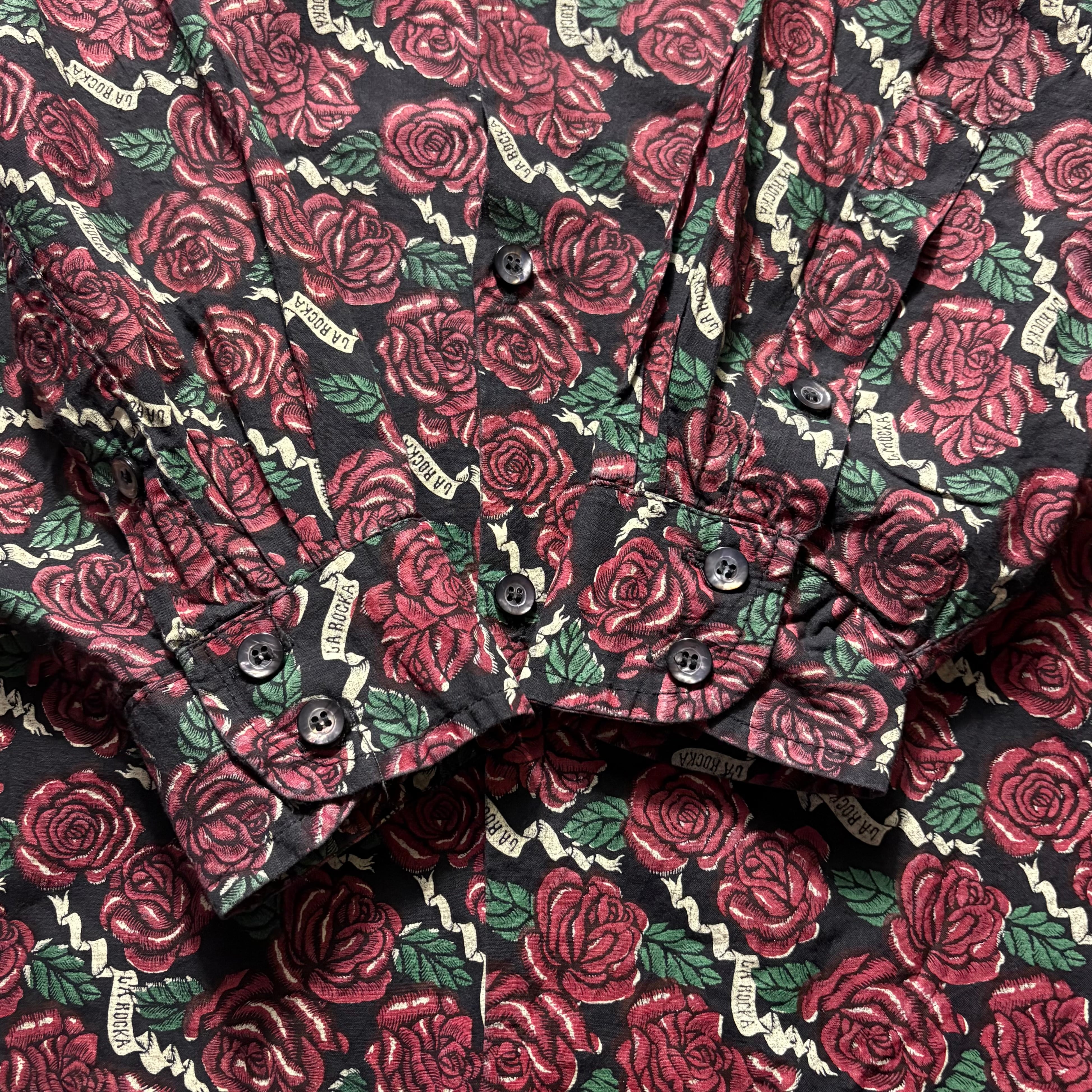 LA ROCKA! rose print cotton loop collar shirt | NOIR ONLINE