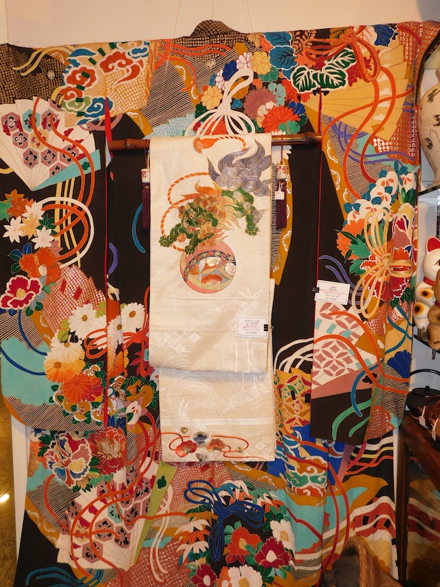 白山織糸目手描き着物 silk Kimono