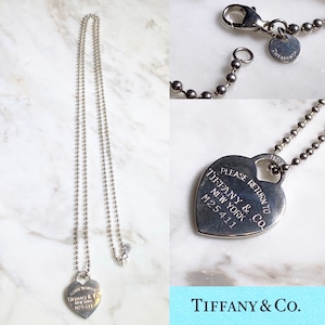 TIFFANY silver heart charm pendant with long ball chain necklace “return to”