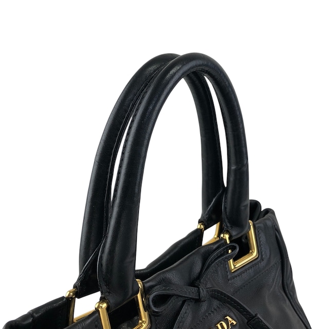 PRADA プラダ ハンドバッグ ブラック ロゴ リボン レザー vintage ヴィンテージ オールド dxxaru