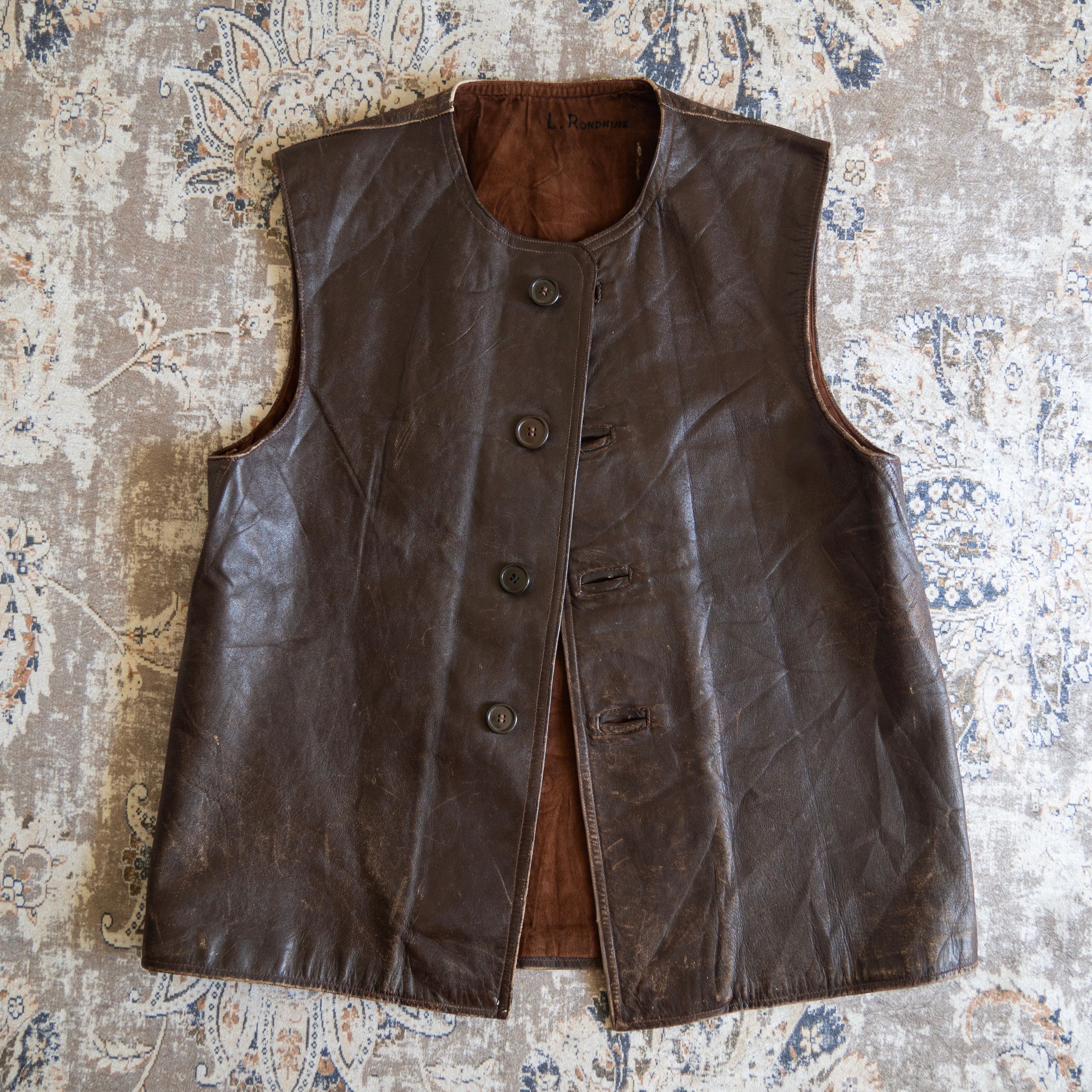 1954s Dutch Army Jerkin Leather Vest | 'bout