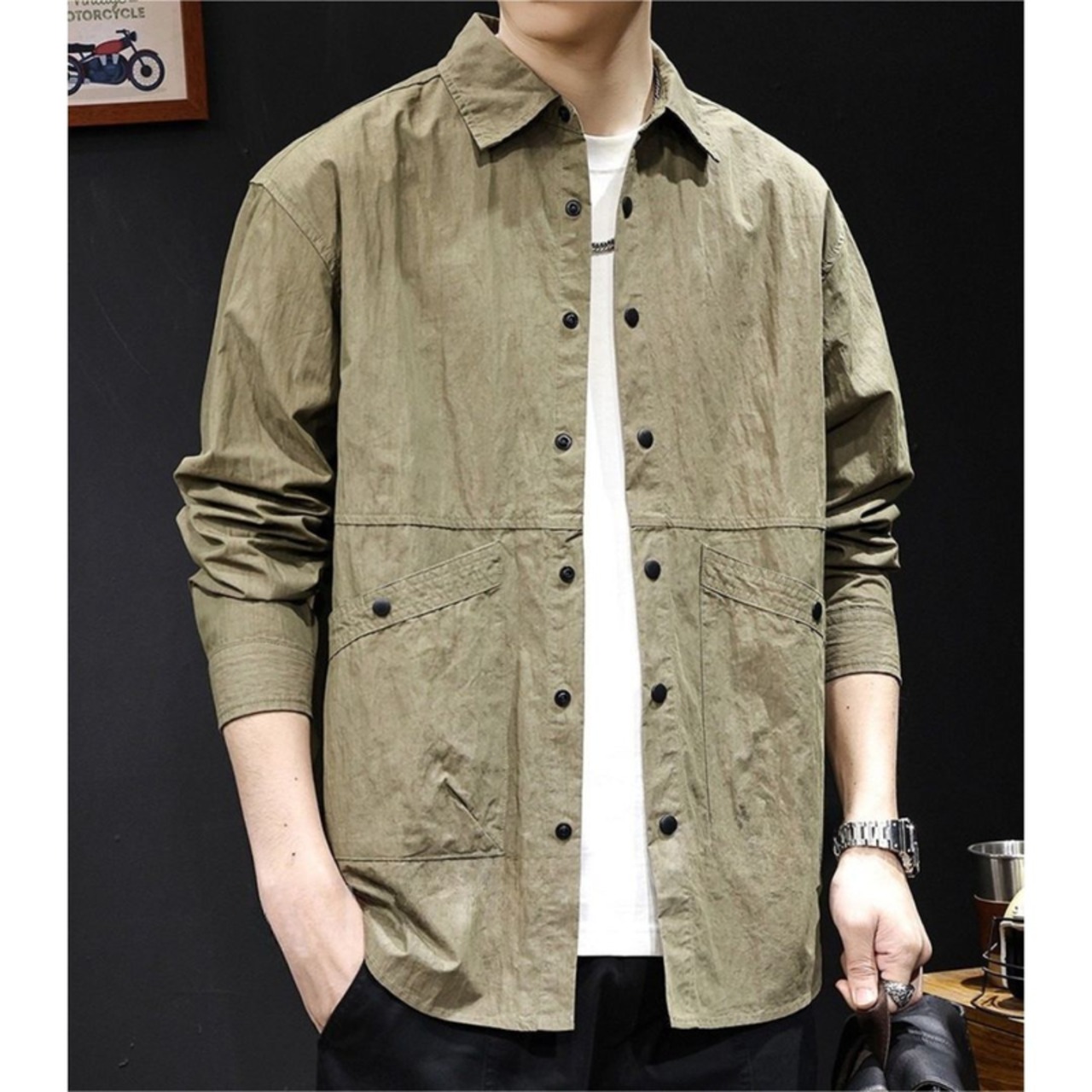 Long Sleeve Patch Pocket Button Down Shirt ◇3color H0469