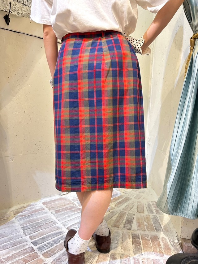 50s red×navy check skirt