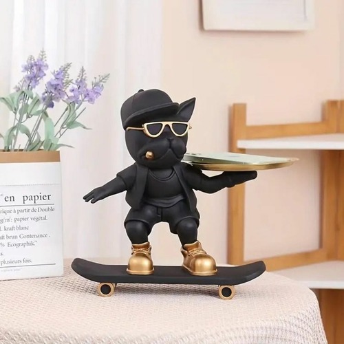 ブルドッグスケートボードの収納トレイオーナメント レジン像アート本棚