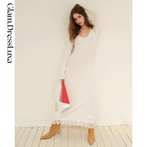 レースネグリジェ レイヤード ニット ワンピース/2color_W816