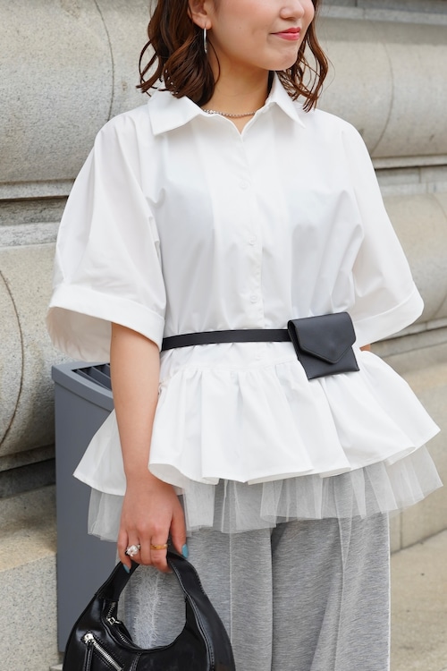 TULLE PEPLUM DOLMAN SLEEVE SHIRT