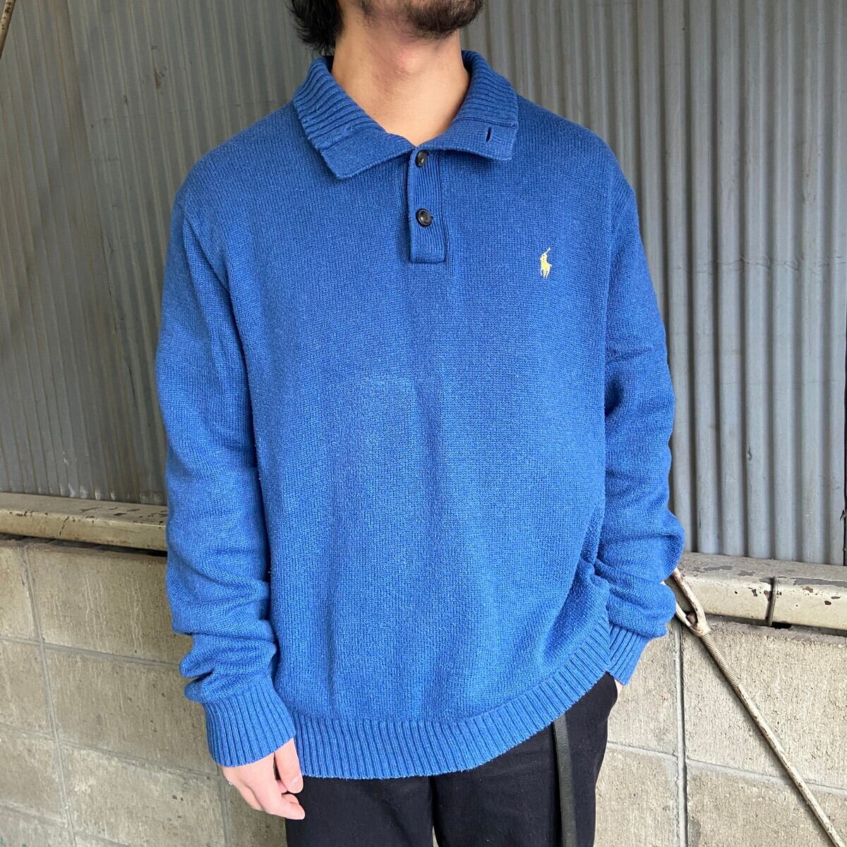 ビッグサイズ Polo Ralph Lauren ポロ ラルフローレン ハーフボタン コットンニットセーター メンズXL 古着 大きいサイズ  ブルー【ニットセーター】 | cave 古着屋【公式】古着通販サイト