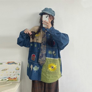 Nostalgia刺しゅう入りデニム切替シャツ