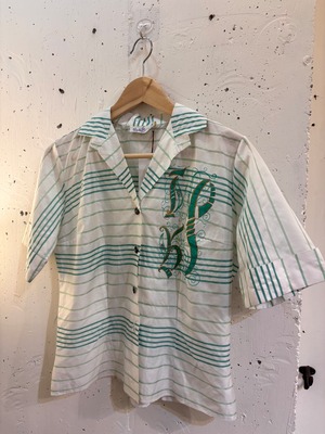 50's mint green monogram strip blouse