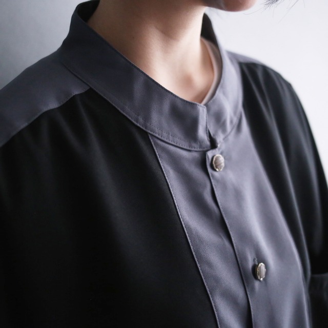 bi-color switching design super big mao-collar h/s shirt