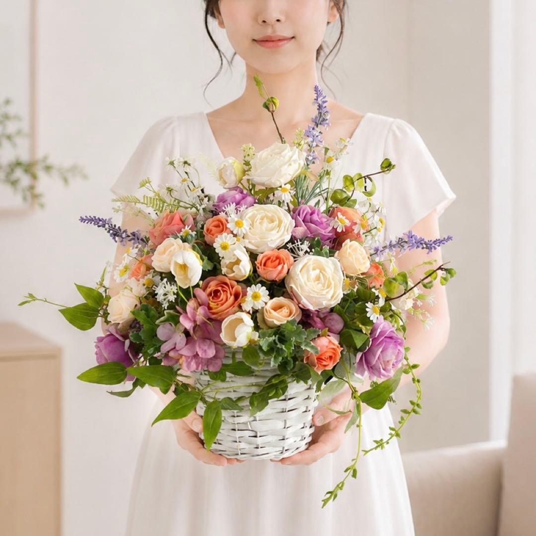 光触媒フラワー 季節を彩る 紫陽花とラベンダーの爽やかバスケット