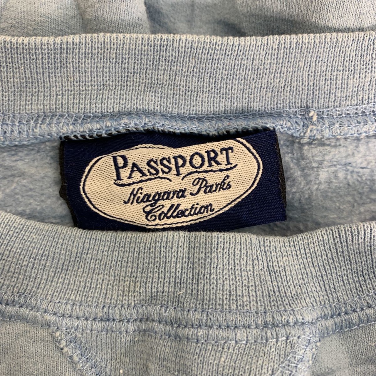 PASSPORT スウェットトレーナー M〜L ライトブルー プリント 古着卸 