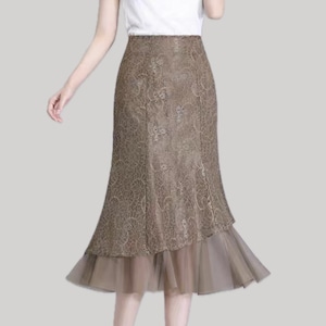 Mermaid silhouette lace and tulle fabric skirt 00233