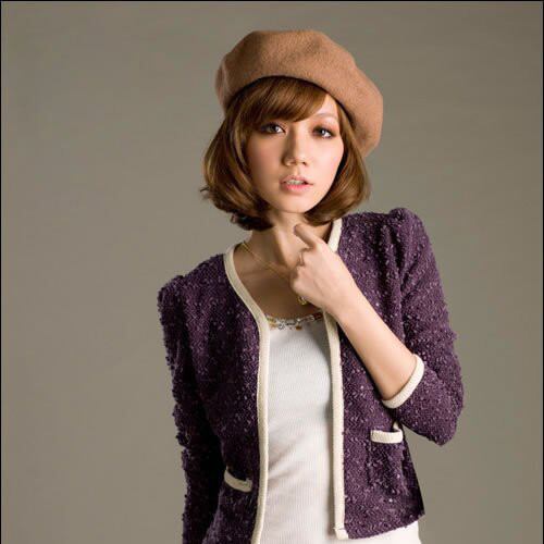 ベレー帽 帽子 ベーシック チョボ付き ウール キャメル