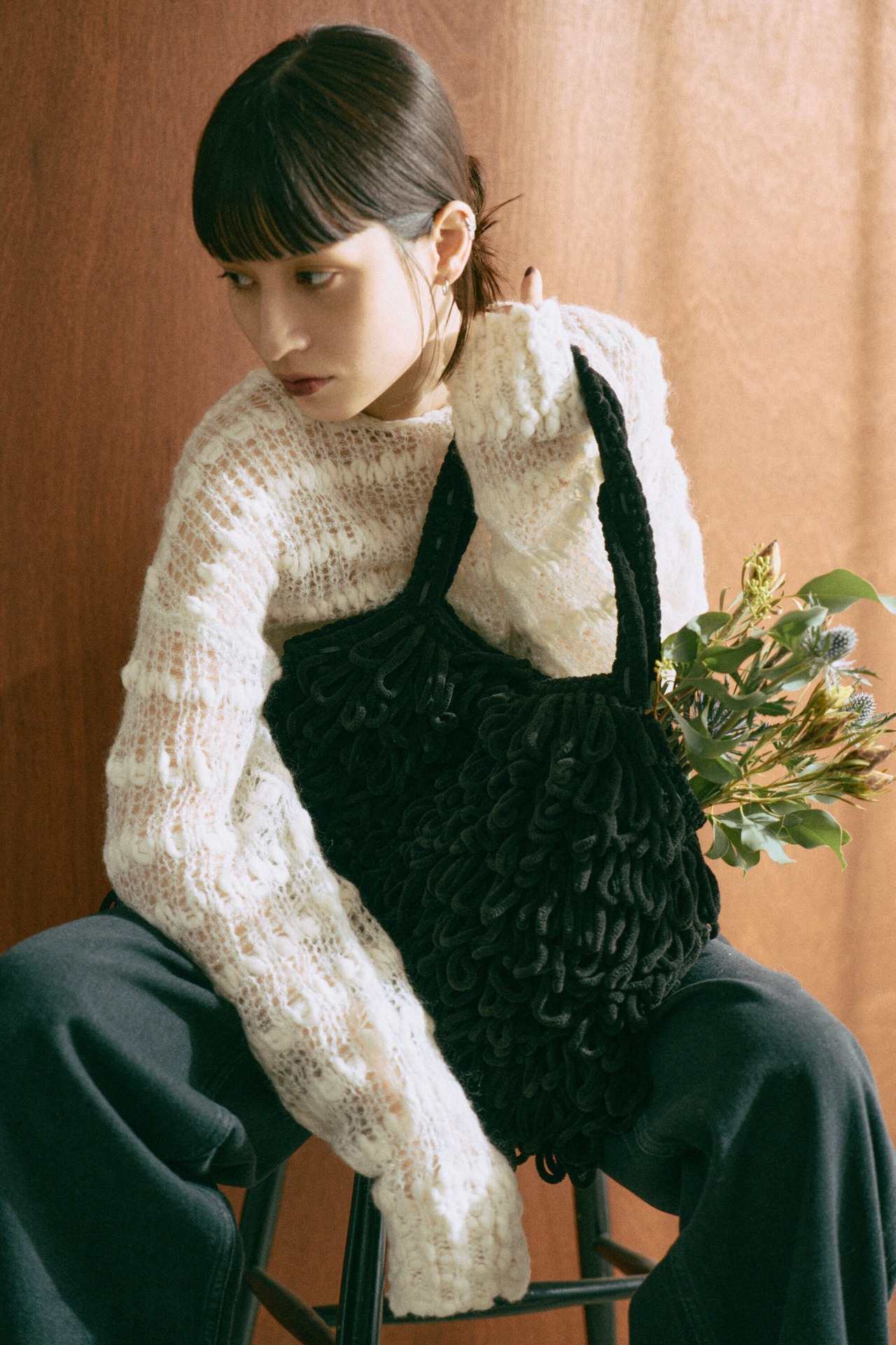 Circle Motif Mohair Thick Wave Pattern Pullover Knit