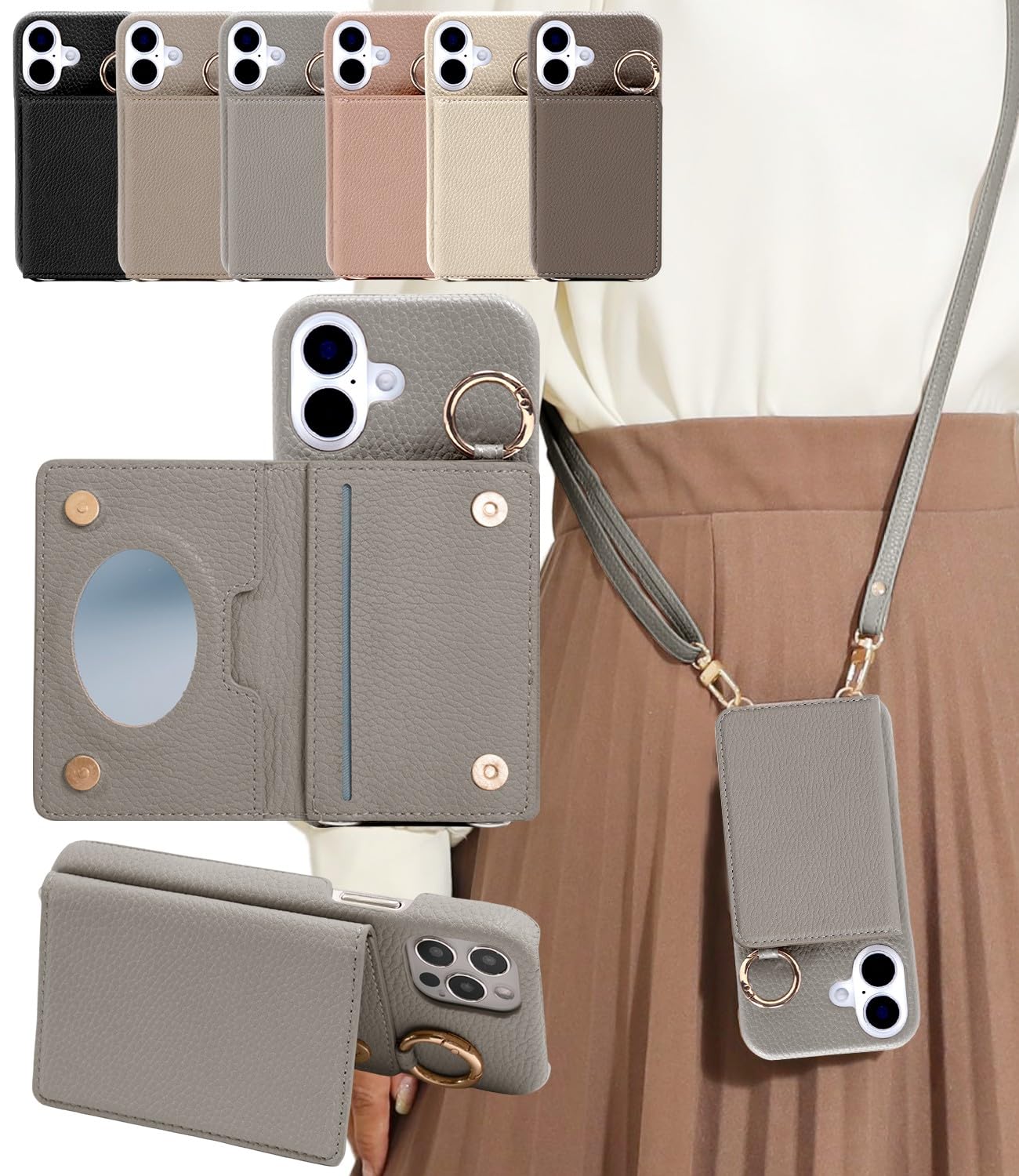 shinyle ケース iphone 17 air 用 スマホケース ショルダー 17air ストラップ付き カード 収納 薄型 可愛い おしゃれ 携帯 カバー 17エア いphone かわいい 斜め掛け 首掛け 首掛け 耐衝撃 ミラー付き 鏡 落下防止 手帳型