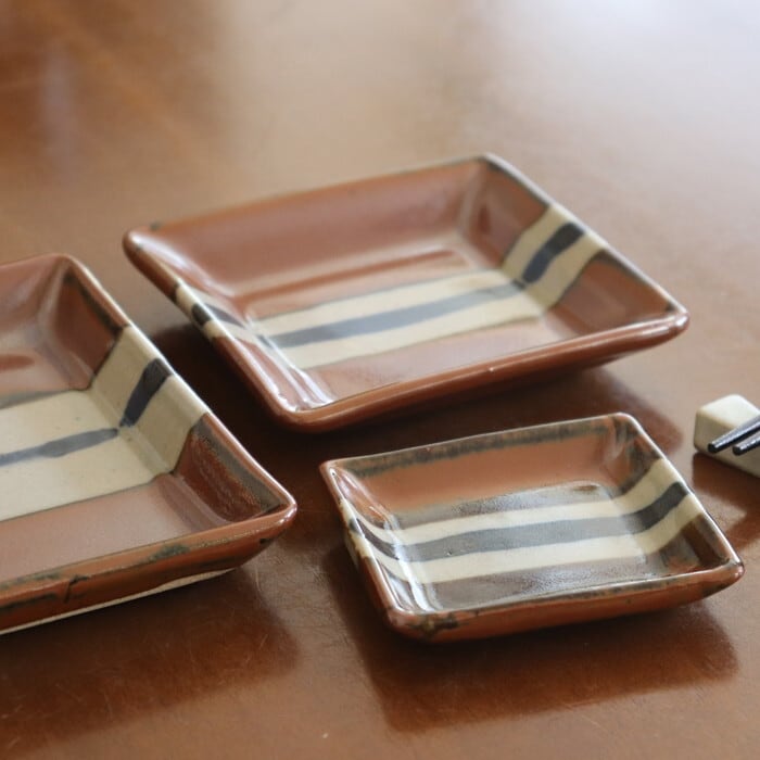 益子焼 健一窯 四角皿 豆 Mashiko-yaki Square plate small #186 | 和