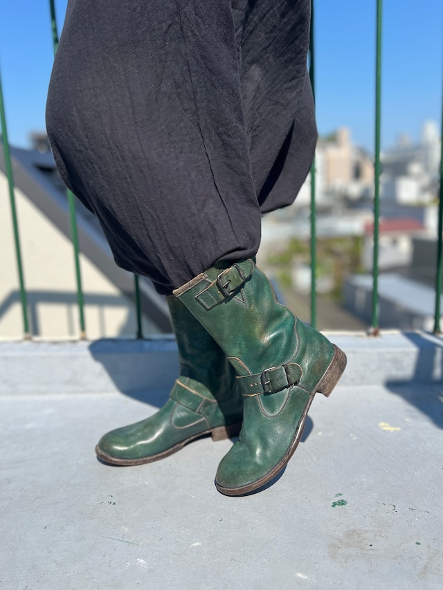 【23.5-24cm】Vintage ITALY  Green Leather Engineer Boots