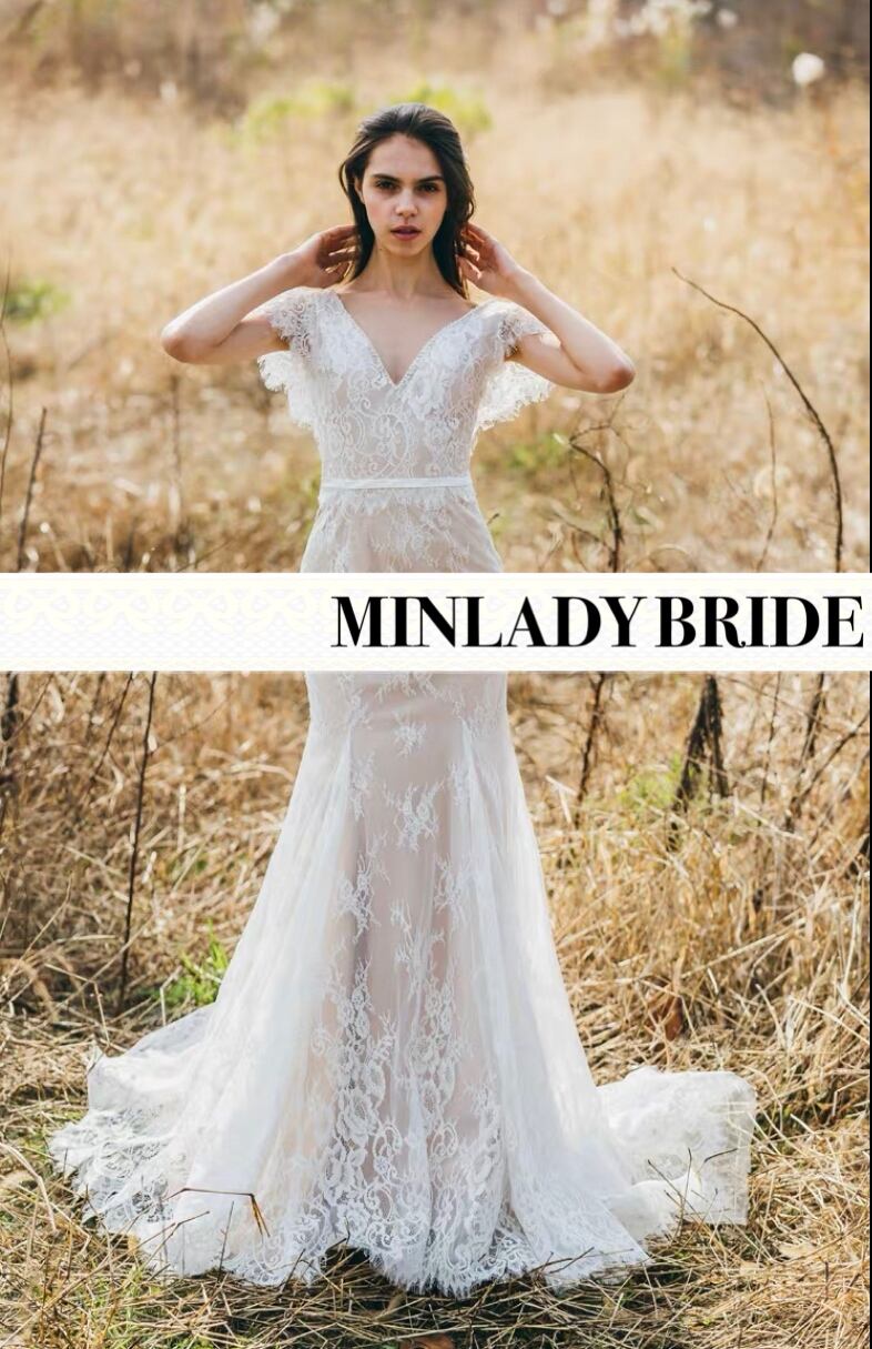 総レース マーメイドライン ウェディングドレス 半袖 | MINLADY BRIDE