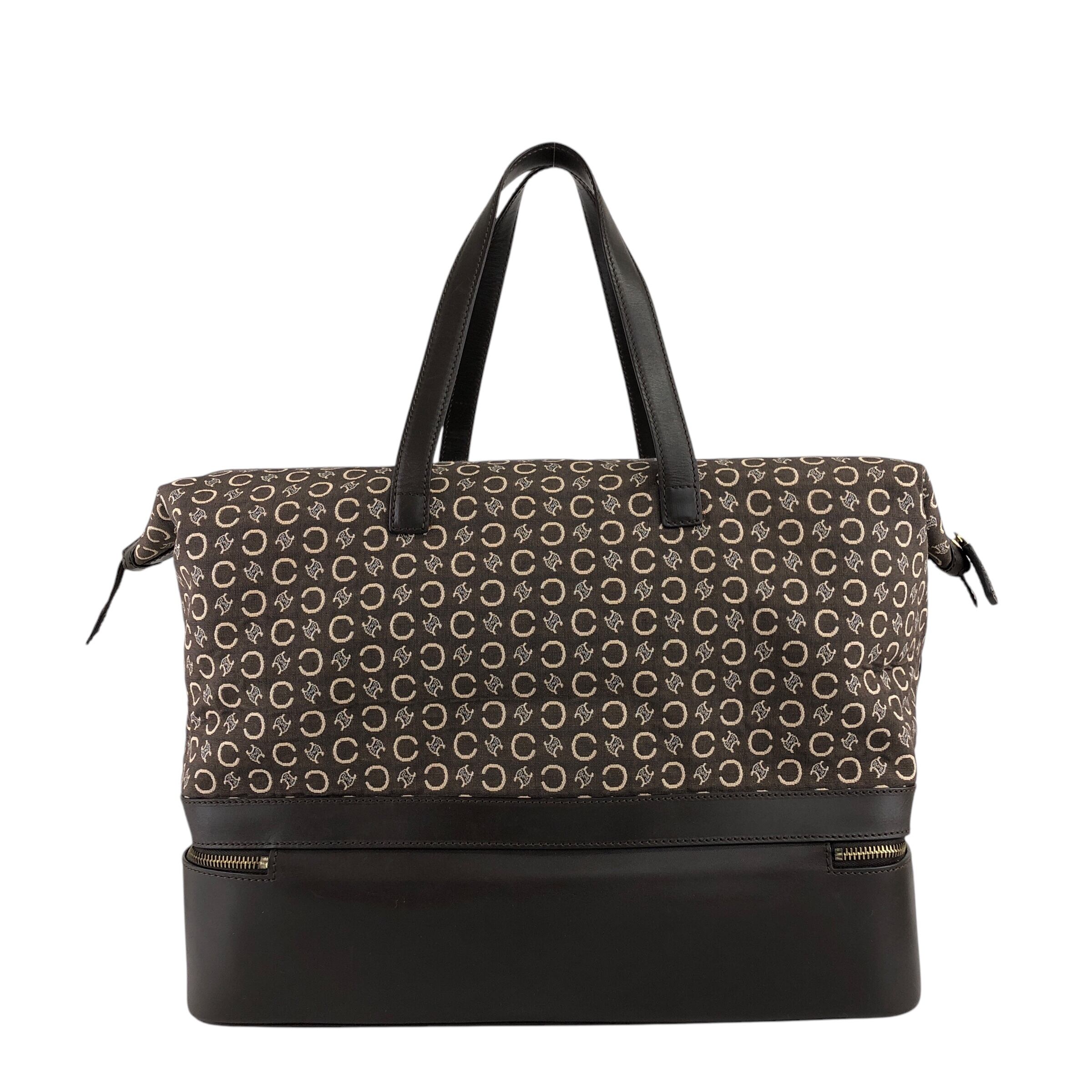 CELINE Cマカダム キャンバス レザー ハンドバッグ ボストンバッグ CELINE セリーヌ Cマカダム ボストンバッグ ブラウン ジャガード