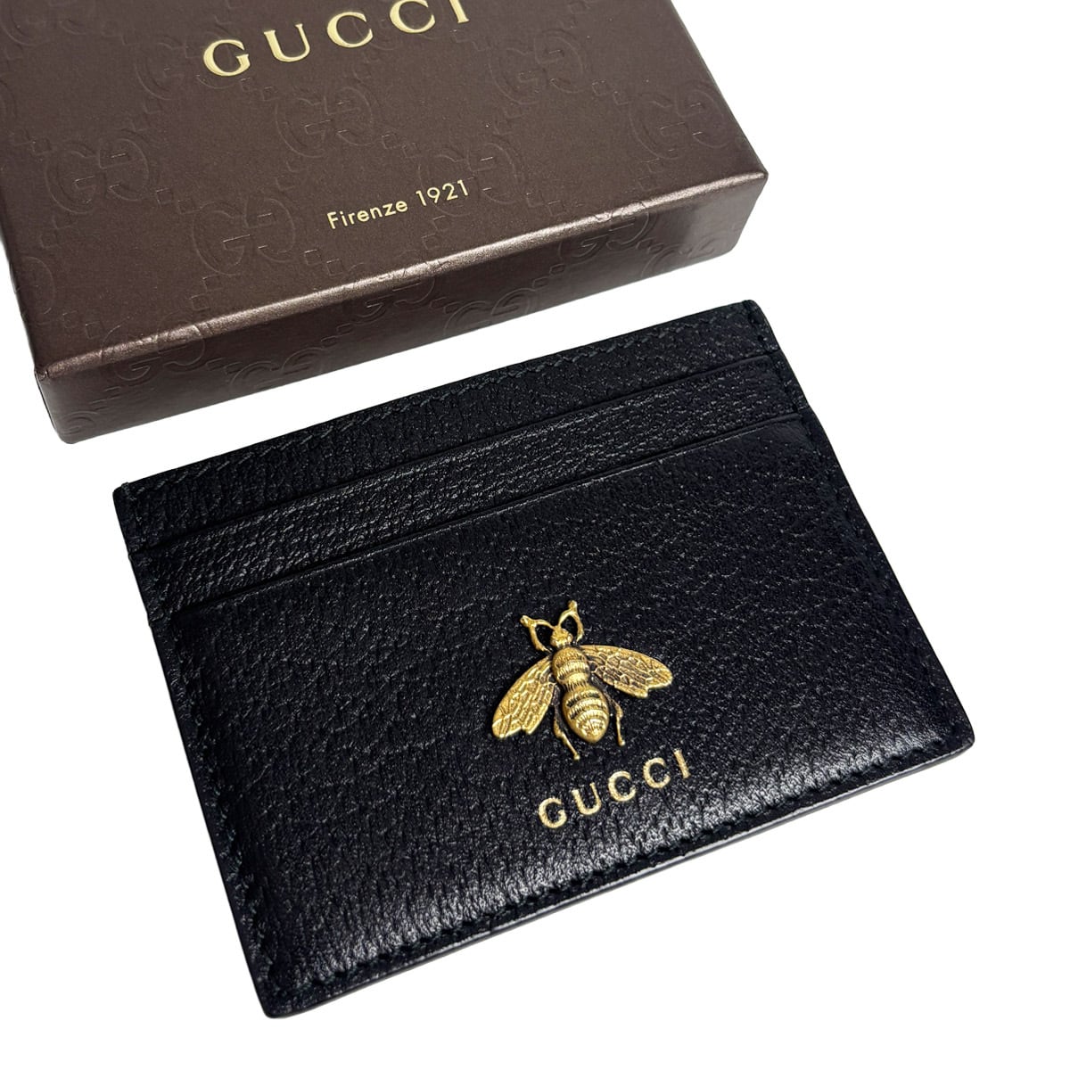 グッチ カードケース アニマリエ ビー レザー ブラック GUCCI 蜂