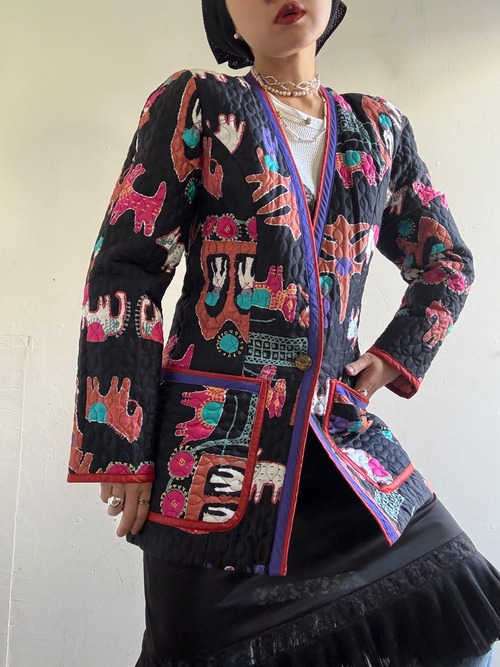 1980s Vintage "Jeanne Marc" Animal Pattern Collarless Jacket