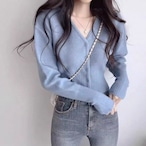 Cropped V-Neck Knit Cardigan