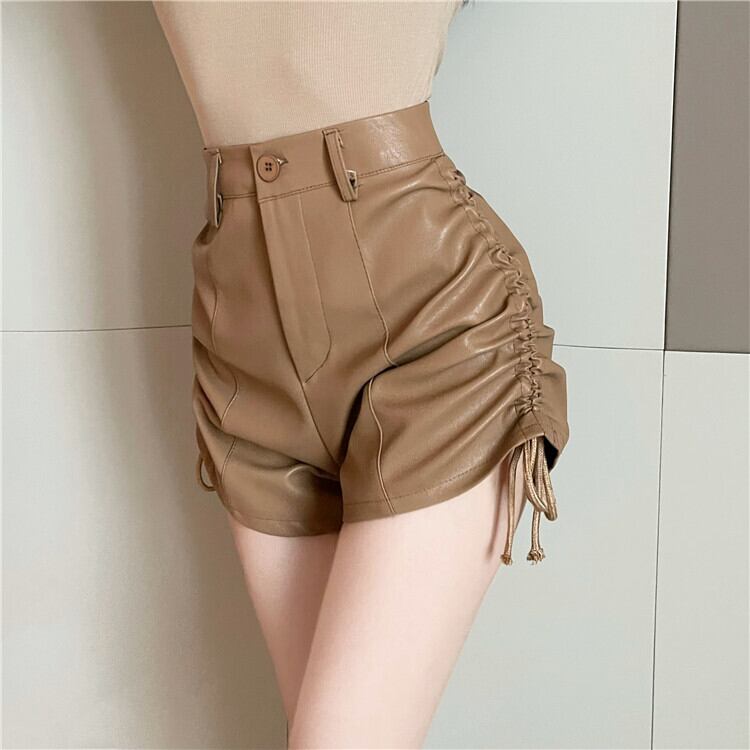 オータムレザーショーツ ハイウェストウェストパンツ 秋物 ブルマー ガールズファッション82724764025