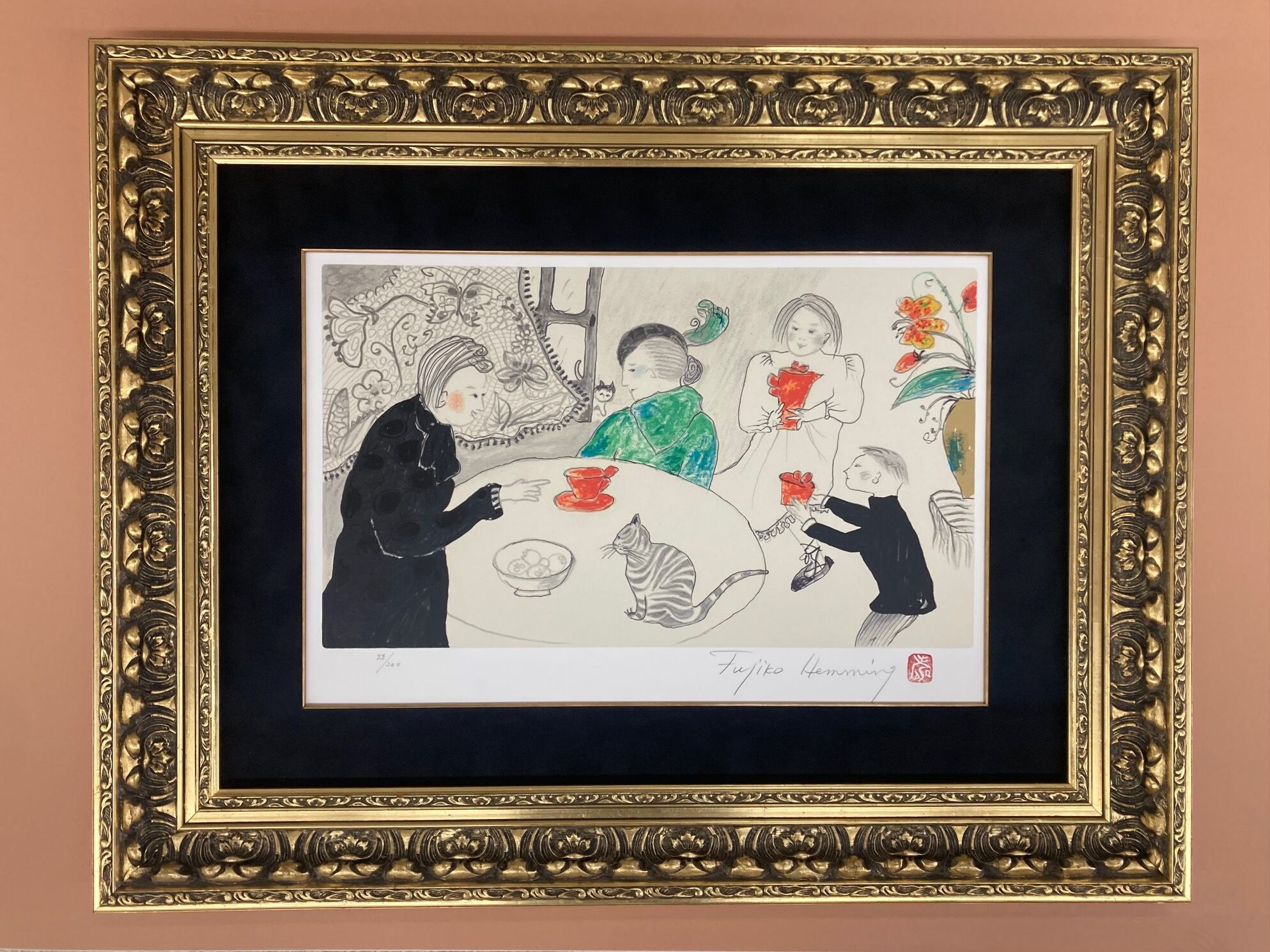 フジ子・ヘミング「柿色のティーカップ」シルクスクリーン 大島画廊
