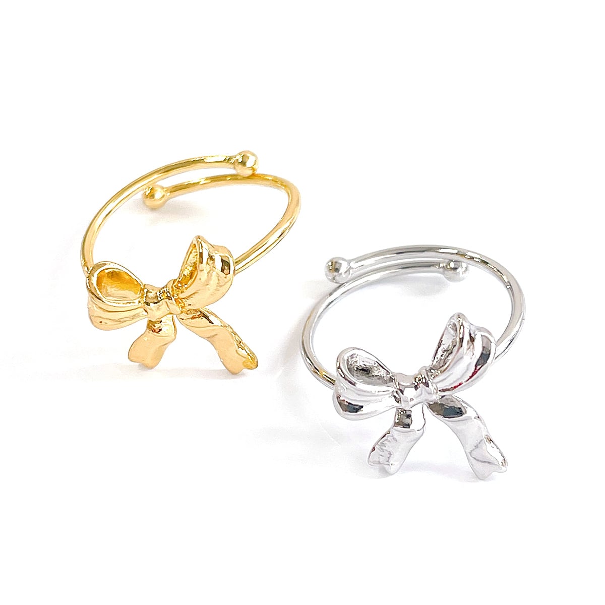 No.4572　きさち。ページ♡リボンモチーフ⋈ 選べる2色！ リボンモチーフ サージカルステンレス オープンリング