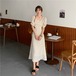 ワンピース ドレス ロング丈　パフスリーブ　ドットワンピース　レトロ 大人可愛い お洒落 ウエストマーク オルチャン 韓国 ファッション オシャレ ママ  お出かけ 女子会 インスタ映え　カジュアル お出かけ 女子会 デート 体型カバー 休日 普段使い 10代 20代 30代 40代