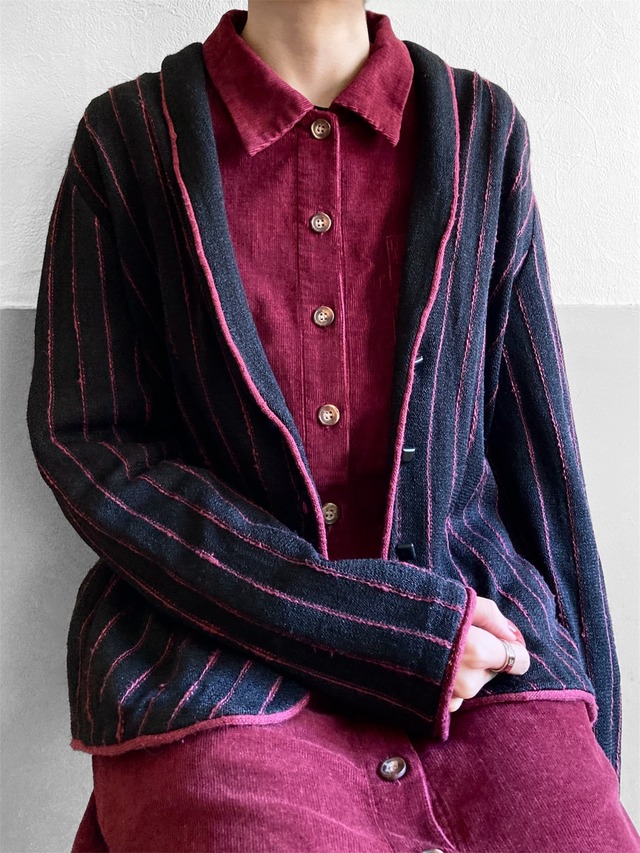 Black Pink Stripe Knit Cardigan