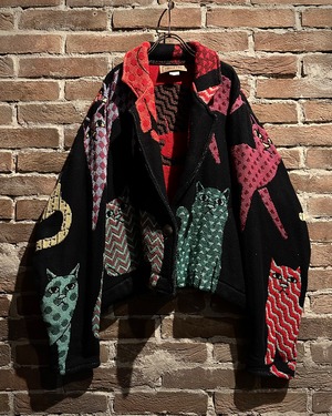 【Caka act3】80's Cat Pattern Vintage Short Length Gobelin Jacket