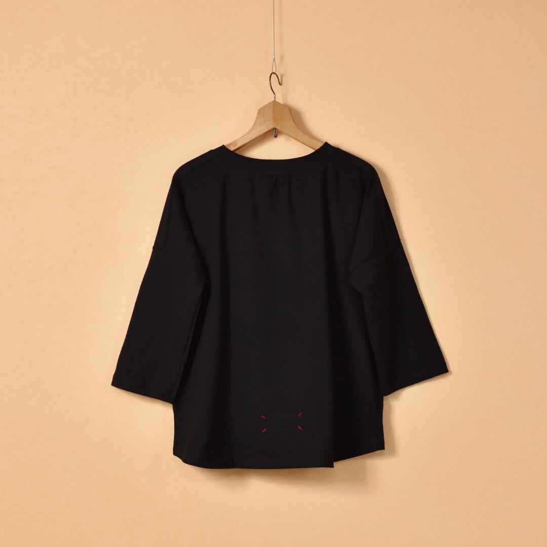 快晴堂 カイセイドウ Girl's 肩ギャザー7分袖Tシャツ・ブラック