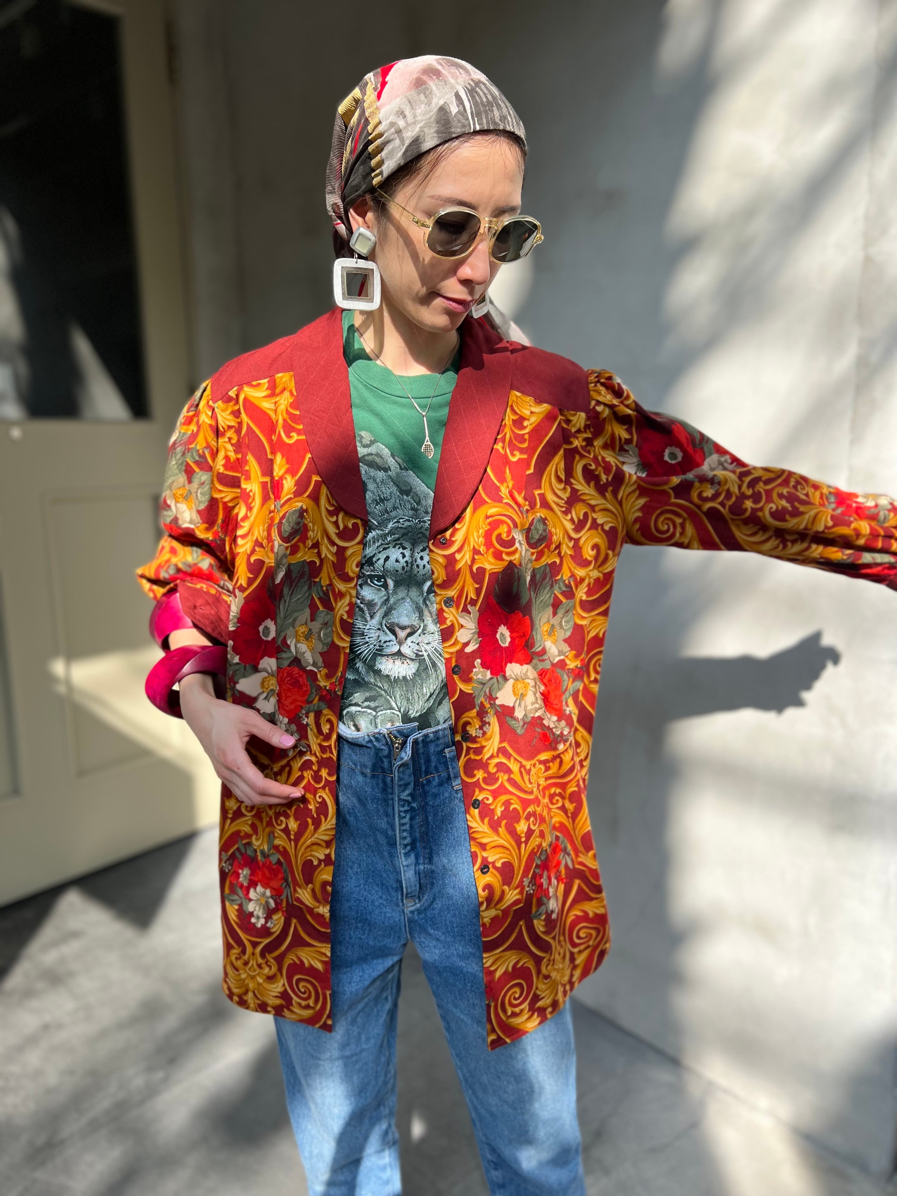 Diane freis ITALIAN WOOL brown × floral shirt Jacket ( ダイアン 