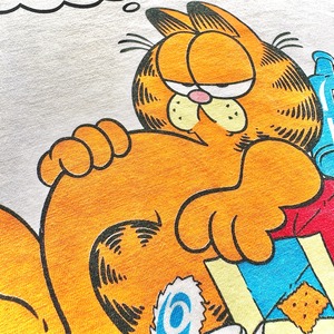 70's GARFIELD  Earliest  〝 OKAY ... SO THE DIET STARTS TOMORROW 〟INK Print T-Shirt  / Size LARGE