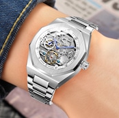 【ICE08】Transparent Mechanical Skeleton Watch【SILVER×WHITE】