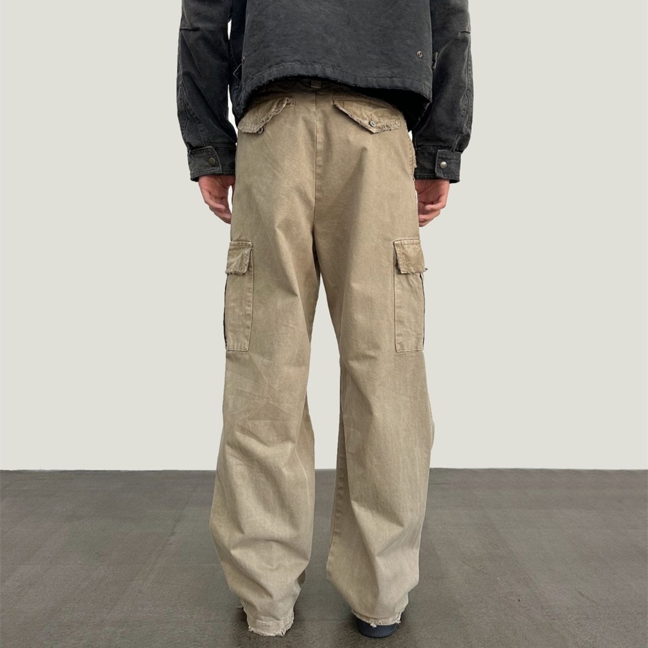 オールドウォッシュヴィンテージレトロダメージ加工ビッグポケットパンツ　1186