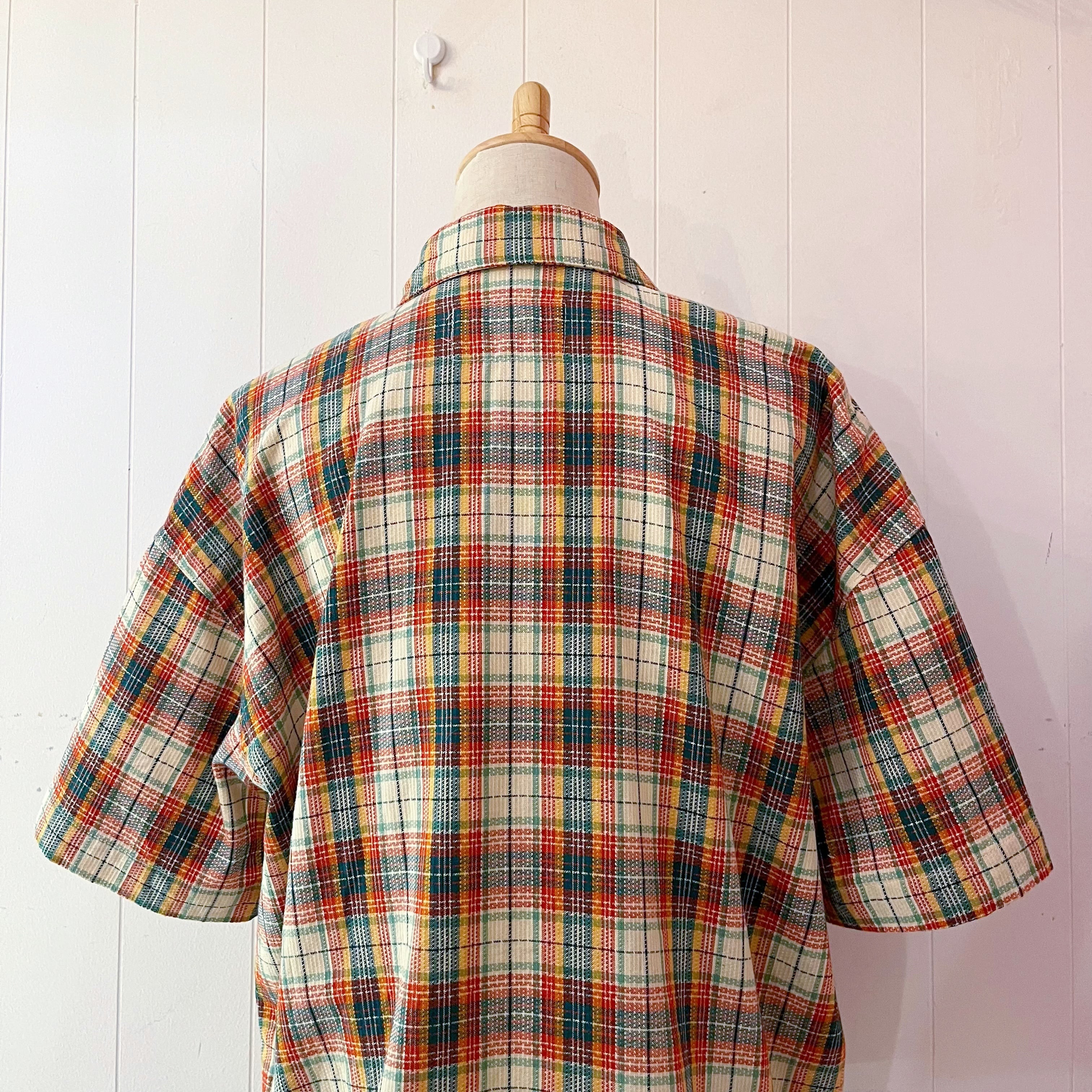 green madras check zip-up shirt