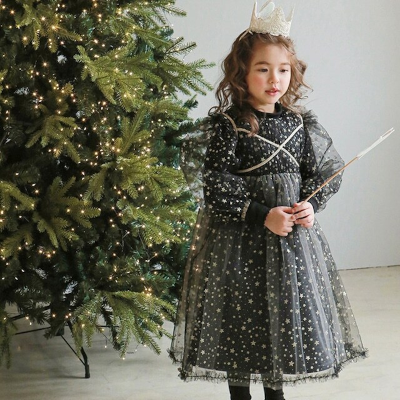 クリスマス星柄メッシュワンピース3色