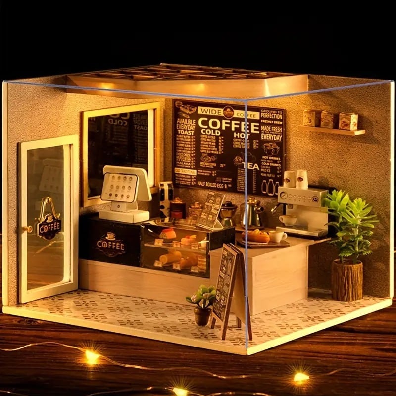 レトロ【美品】壁掛けジオラマ コーヒーショップ ショップインテリア DIY ブックヌック 角のコーヒーショップ CuteBee 木製キット