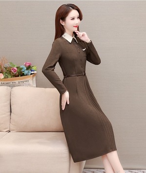 【送料無料】 ワンピース 長袖 プリーツ ひざ丈 ロング レディース 無地 シンプル ネイビー 紺 ブラウン 茶 春 秋 冬 20代 30代 40代 大人可愛い 通勤 オフィス きれいめ カジュアル Aライン お出かけ お呼ばれ デート 女子会 トレンド ハイウエスト レトロ 韓国  可愛い ワンピ ゆったり 大きめ サイズ豊富 コーディネート 楽ちん サラサラ