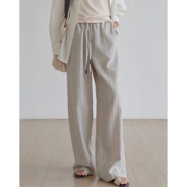 linen striped straight wide pants A-00548