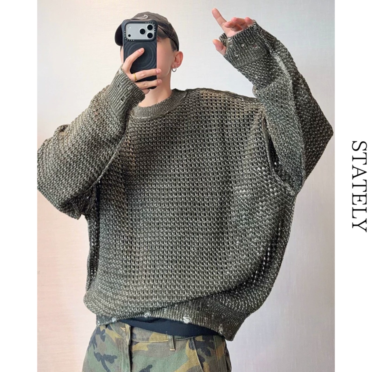 Distressed Mesh オーバーニット_T02・画像5