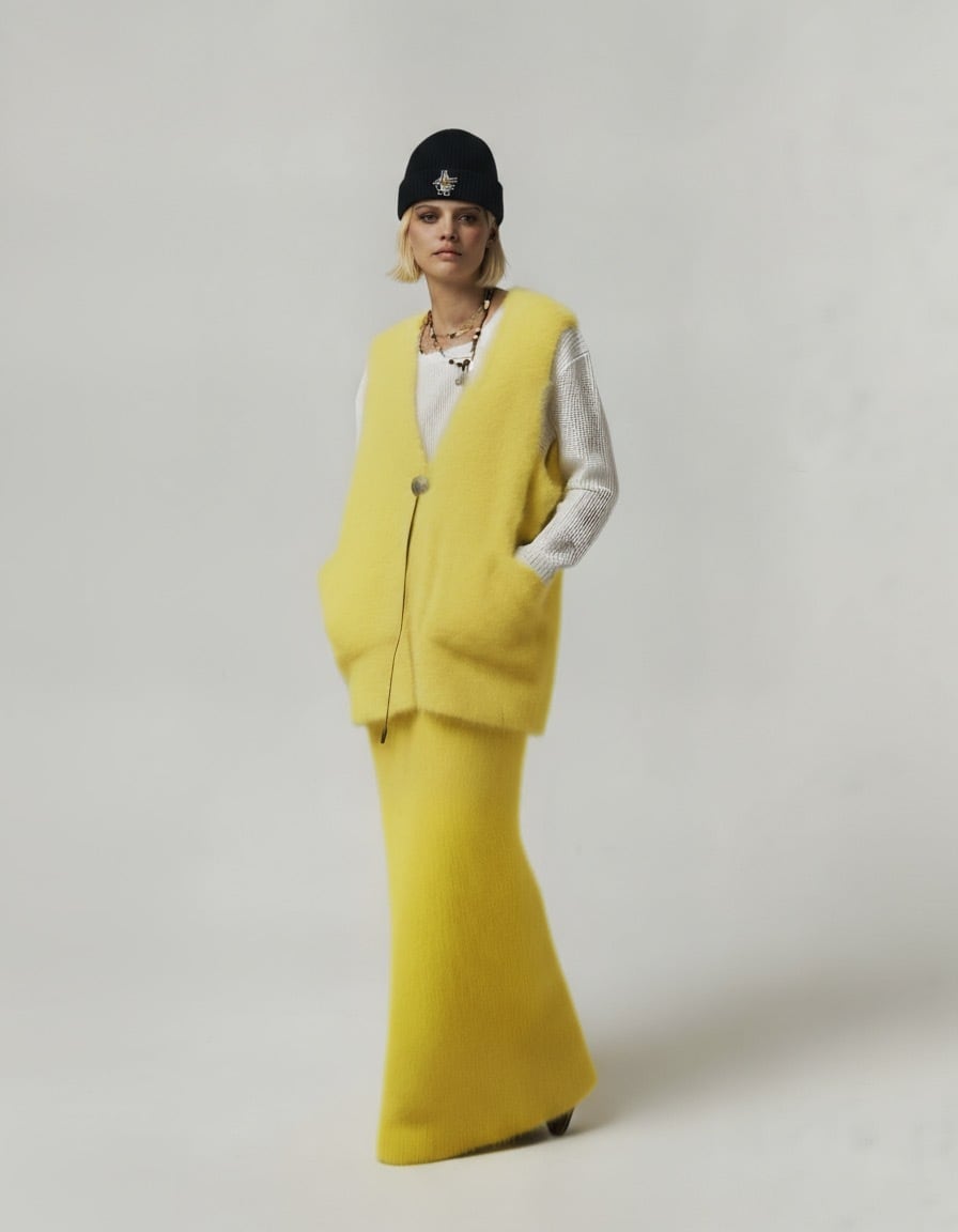 Feather Knit Skirt-Neo Yellow