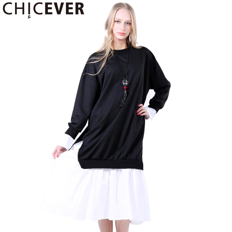 CHICEVERパッチワークミディ秋のドレス長袖黒人女性のドレス服ビッグサイズ2020 ロング ブラック オータム 秋物 6base530435227931