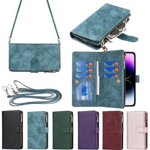 Eastwave アイフォン 15 Pro ケース For iPhone 15pro 縄掛けケース For iPhone15pro 手帳型 財布型 ICカード コインポケット ストラップ付き カード 収納 小銭入れ ファスナーポケット付き PUレザー 6色ブルー 2099