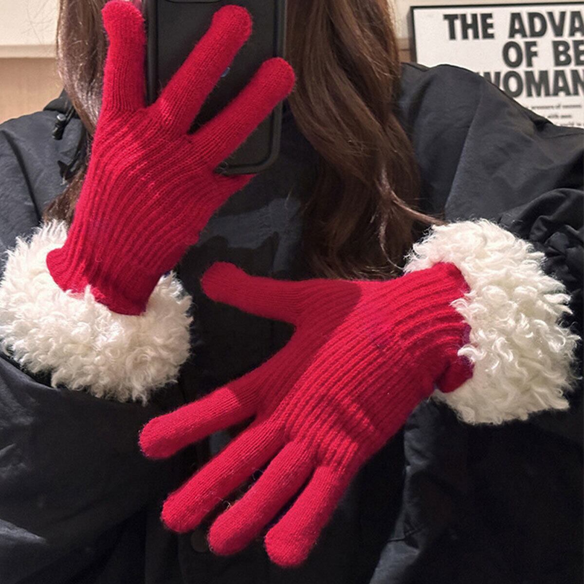 手袋 ボア袖 グローブ スマホ対応 防寒 防風 保温 レディース 秋冬 韓国 おしゃれ 大人 かわいい きれいめ カジュアル 通勤 通学 学生 ホールタッチ 大人可愛い 大人女子